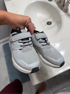 Light Gray Kids Athletic Sneakers with Hook-and-Loop Strap